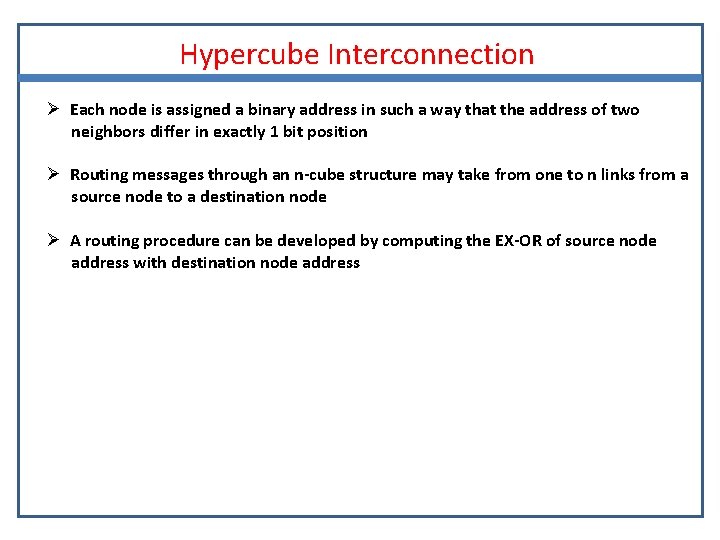 Hypercube Interconnection Ø Each node is assigned a binary address in such a way