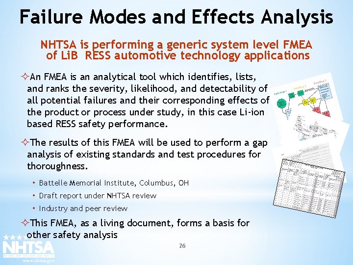 Failure Modes and Effects Analysis NHTSA is performing a generic system level FMEA of