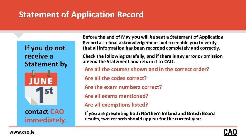Statement of Application Record If you do not receive a Statement by Before the Statement of Application Record If you do not receive a Statement by Before the