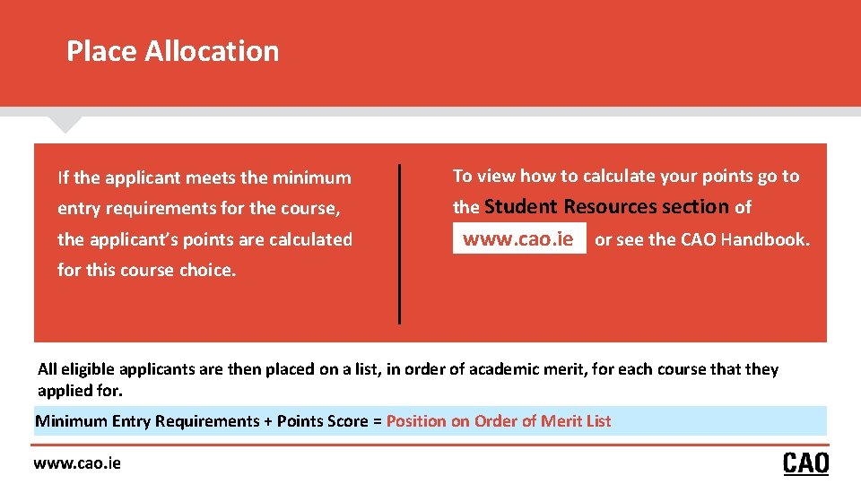 Place Allocation If the applicant meets the minimum To view how to calculate your Place Allocation If the applicant meets the minimum To view how to calculate your