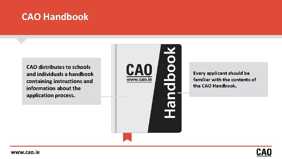 CAO Handbook CAO distributes to schools and individuals a handbook containing instructions and information CAO Handbook CAO distributes to schools and individuals a handbook containing instructions and information