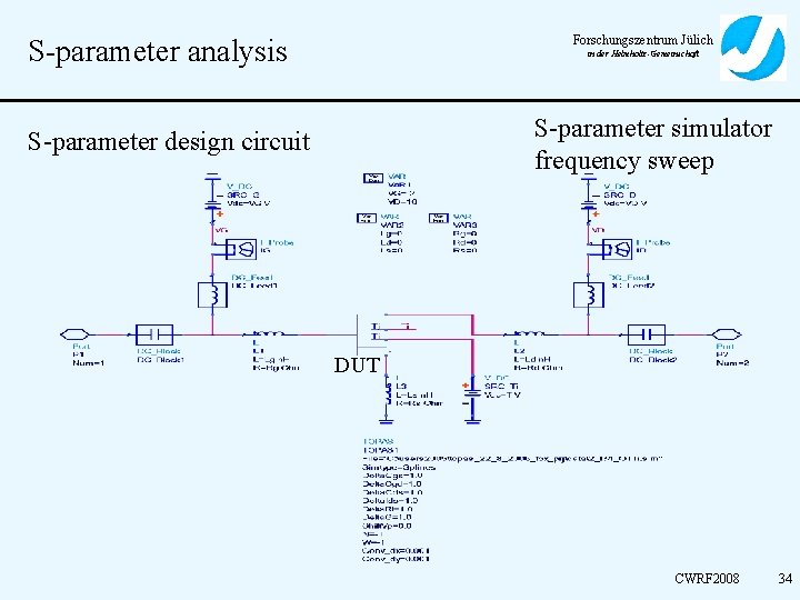 Forschungszentrum Jülich S-parameter analysis in der Helmholtz-Gemeinschaft S-parameter simulator frequency sweep S-parameter design circuit