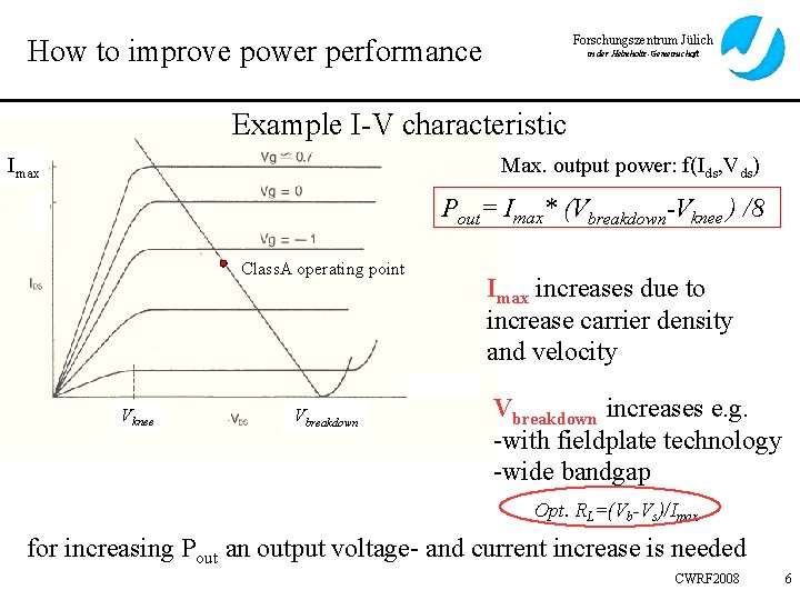 Forschungszentrum Jülich How to improve power performance in der Helmholtz-Gemeinschaft Example I-V characteristic Imax