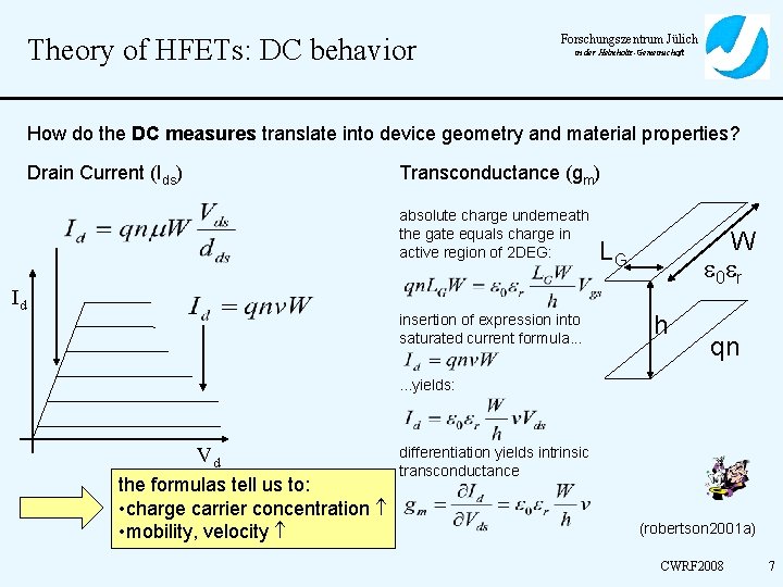 Theory of HFETs: DC behavior Forschungszentrum Jülich in der Helmholtz-Gemeinschaft How do the DC