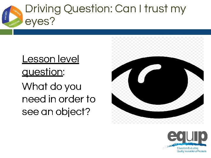 Driving Question: Can I trust my eyes? Lesson level question: What do you need