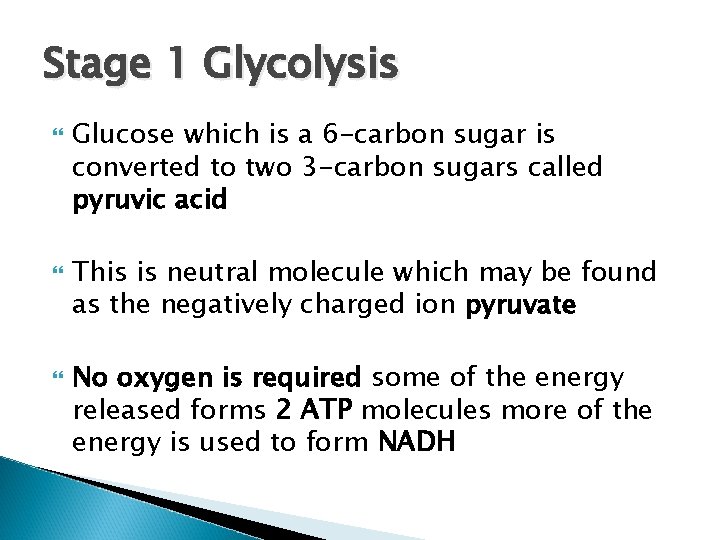 Stage 1 Glycolysis Glucose which is a 6 -carbon sugar is converted to two