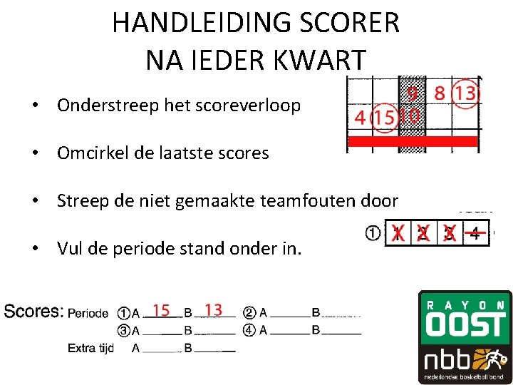 HANDLEIDING SCORER NA IEDER KWART • Onderstreep het scoreverloop • Omcirkel de laatste scores HANDLEIDING SCORER NA IEDER KWART • Onderstreep het scoreverloop • Omcirkel de laatste scores