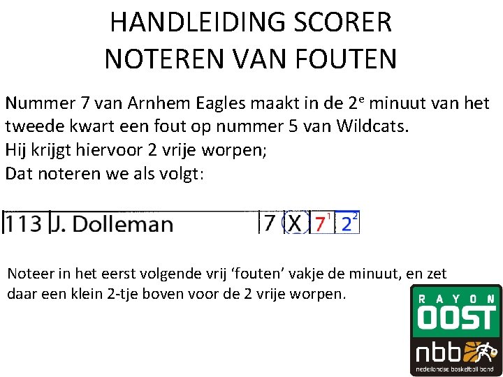 HANDLEIDING SCORER NOTEREN VAN FOUTEN Nummer 7 van Arnhem Eagles maakt in de 2 HANDLEIDING SCORER NOTEREN VAN FOUTEN Nummer 7 van Arnhem Eagles maakt in de 2