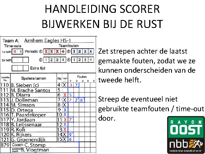 HANDLEIDING SCORER BIJWERKEN BIJ DE RUST Zet strepen achter de laatst gemaakte fouten, zodat HANDLEIDING SCORER BIJWERKEN BIJ DE RUST Zet strepen achter de laatst gemaakte fouten, zodat