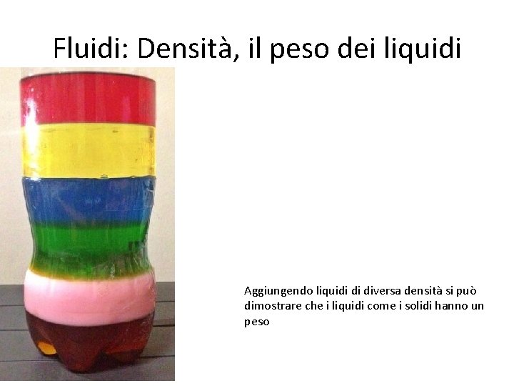 Fluidi: Densità, il peso dei liquidi Aggiungendo liquidi di diversa densità si può dimostrare