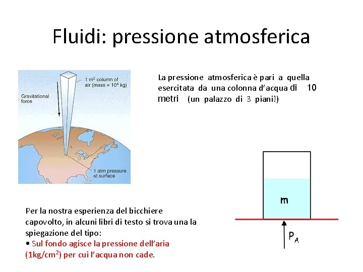 Fluidi: pressione atmosferica La pressione atmosferica è pari a quella esercitata da una colonna