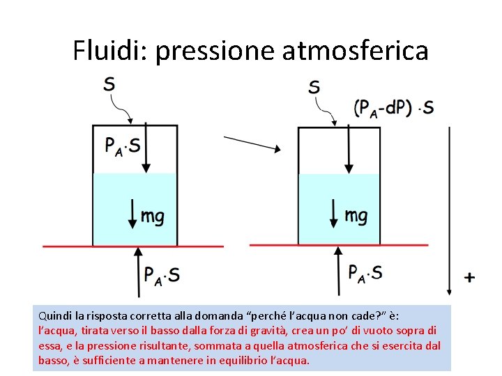 Fluidi: pressione atmosferica Quindi la risposta corretta alla domanda “perché l’acqua non cade? ”