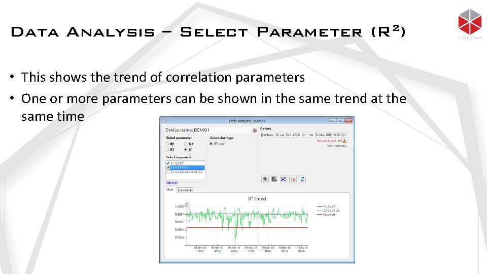 Data Analysis – Select Parameter (R 2) • This shows the trend of correlation