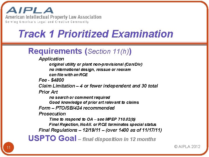 Track 1 Prioritized Examination Requirements (Section 11(h)) Application original utility or plant non-provisional (Con/Div)