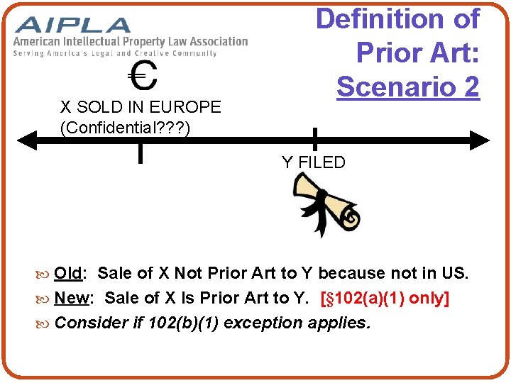 Definition of Prior Art: Scenario 2 X SOLD IN EUROPE (Confidential? ? ? )