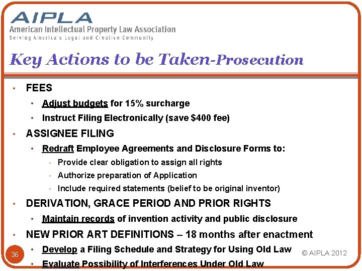 Key Actions to be Taken-Prosecution • • FEES • Adjust budgets for 15% surcharge