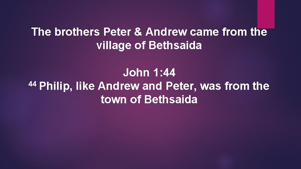 The brothers Peter & Andrew came from the village of Bethsaida John 1: 44