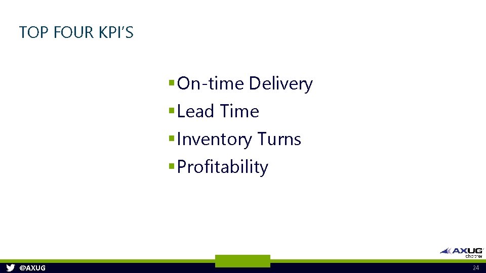 TOP FOUR KPI’S § On-time Delivery § Lead Time § Inventory Turns § Profitability