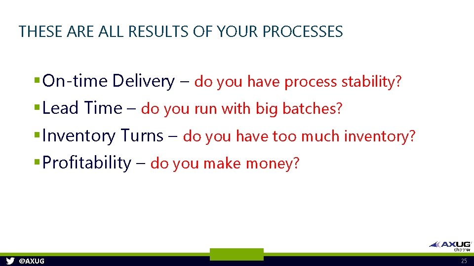 THESE ARE ALL RESULTS OF YOUR PROCESSES § On-time Delivery – do you have