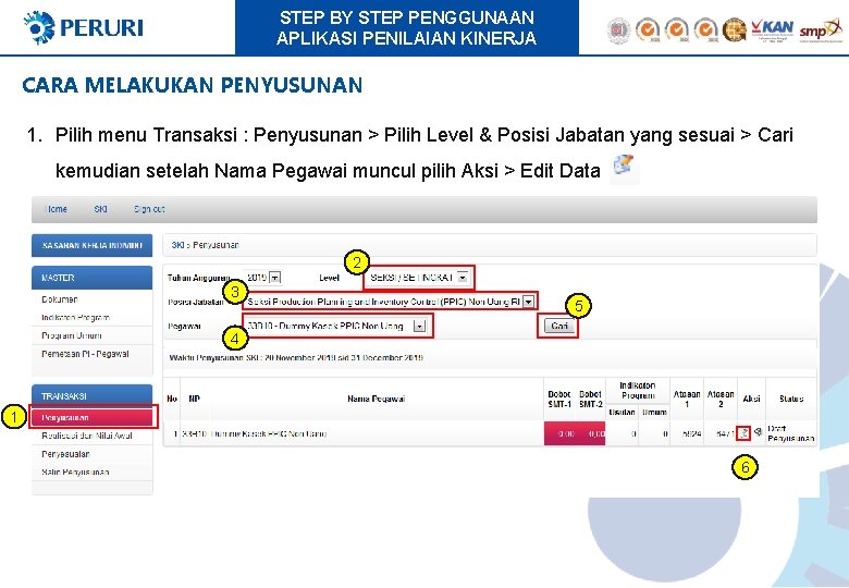 STEP BY STEP PENGGUNAAN APLIKASI PENILAIAN KINERJA CARA MELAKUKAN PENYUSUNAN 1. Pilih menu Transaksi