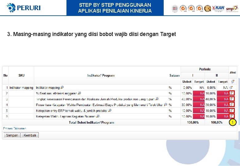 STEP BY STEP PENGGUNAAN APLIKASI PENILAIAN KINERJA 3. Masing-masing indikator yang diisi bobot wajib STEP BY STEP PENGGUNAAN APLIKASI PENILAIAN KINERJA 3. Masing-masing indikator yang diisi bobot wajib