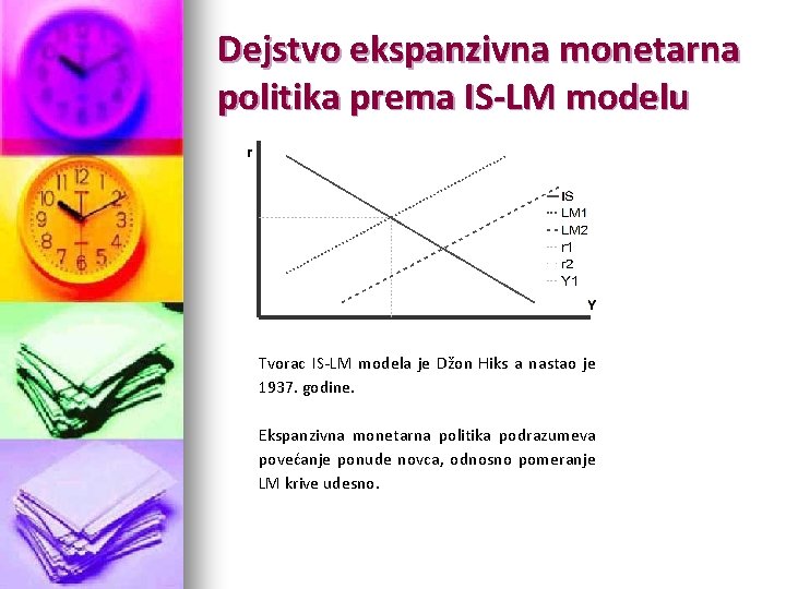 Dejstvo ekspanzivna monetarna politika prema IS-LM modelu Tvorac IS-LM modela je Džon Hiks a