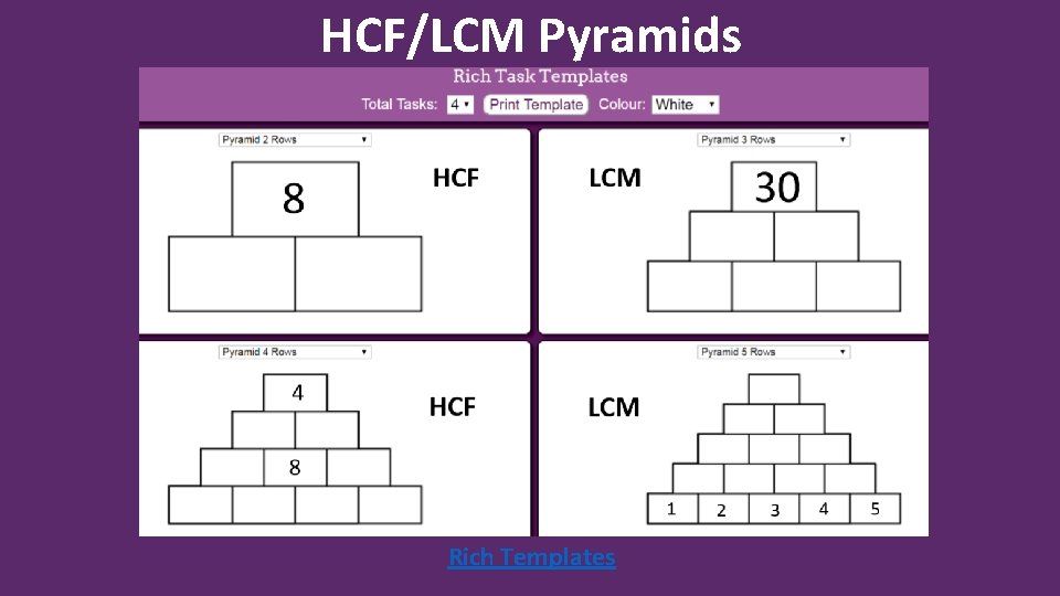 HCF/LCM Pyramids Rich Templates 