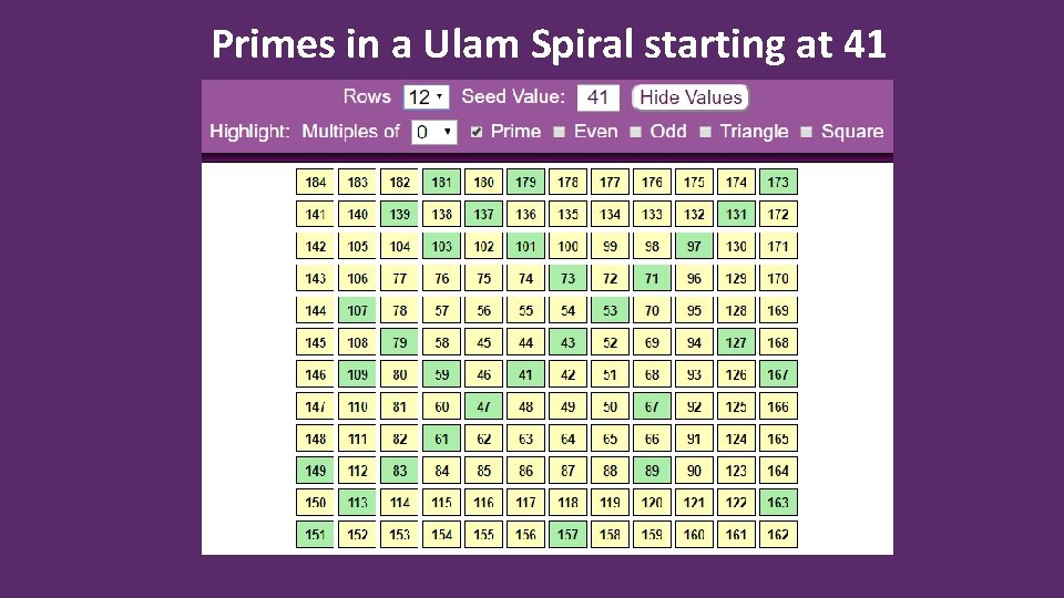 Primes in a Ulam Spiral starting at 41 