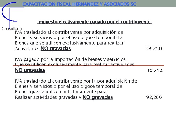 CAPACITACION FISCAL HERNANDEZ Y ASOCIADOS SC Impuesto efectivamente pagado por el contribuyente. Consultoría IVA