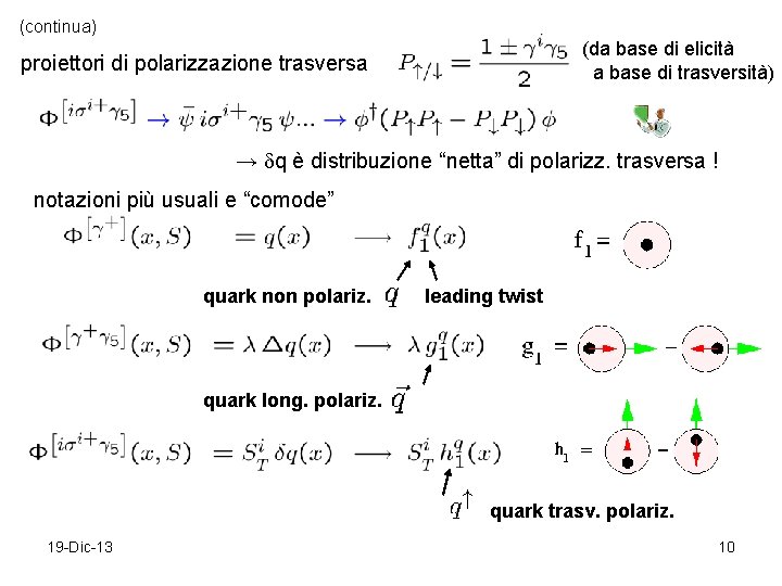 (continua) (da base di elicità a base di trasversità) proiettori di polarizzazione trasversa →