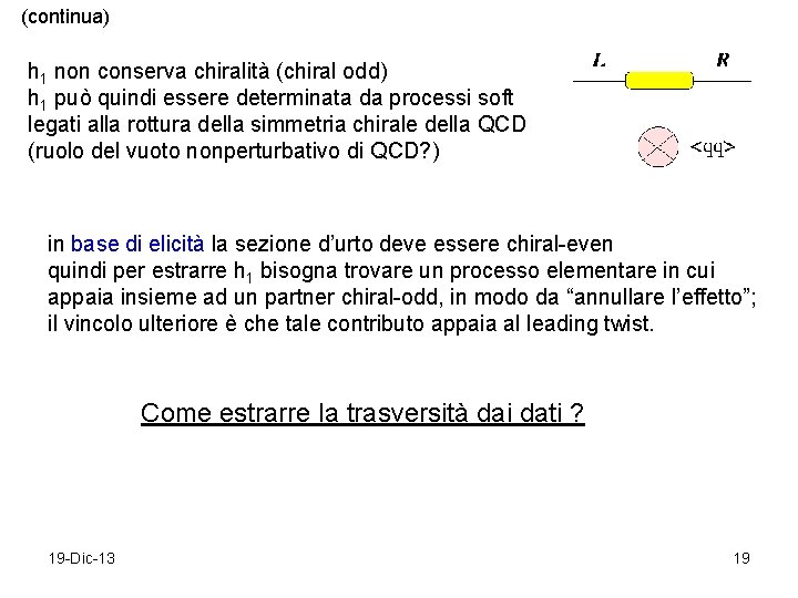 (continua) h 1 non conserva chiralità (chiral odd) h 1 può quindi essere determinata