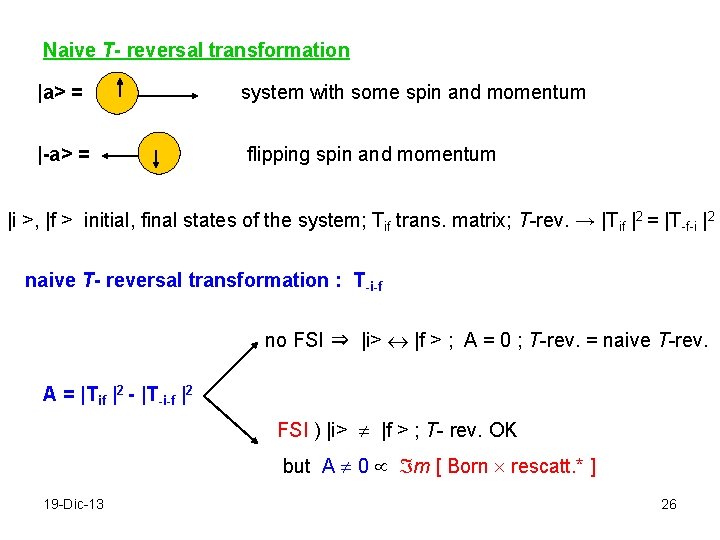 Naive T- reversal transformation |a> = system with some spin and momentum |-a> =