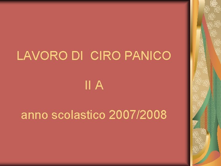 LAVORO DI CIRO PANICO II A anno scolastico 2007/2008 LAVORO DI CIRO PANICO II A anno scolastico 2007/2008