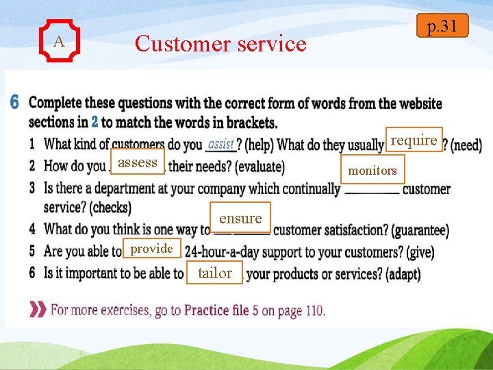 A p. 31 Customer service require assess monitors ensure provide tailor 