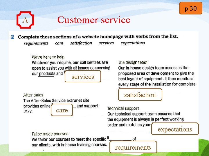p. 30 A Customer services satisfaction care expectations requirements 