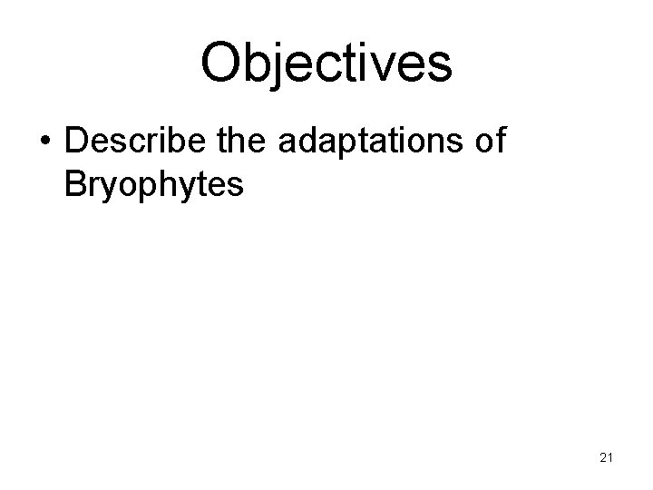 Objectives • Describe the adaptations of Bryophytes 21 