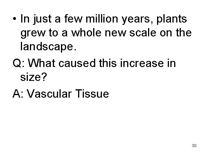  • In just a few million years, plants grew to a whole new