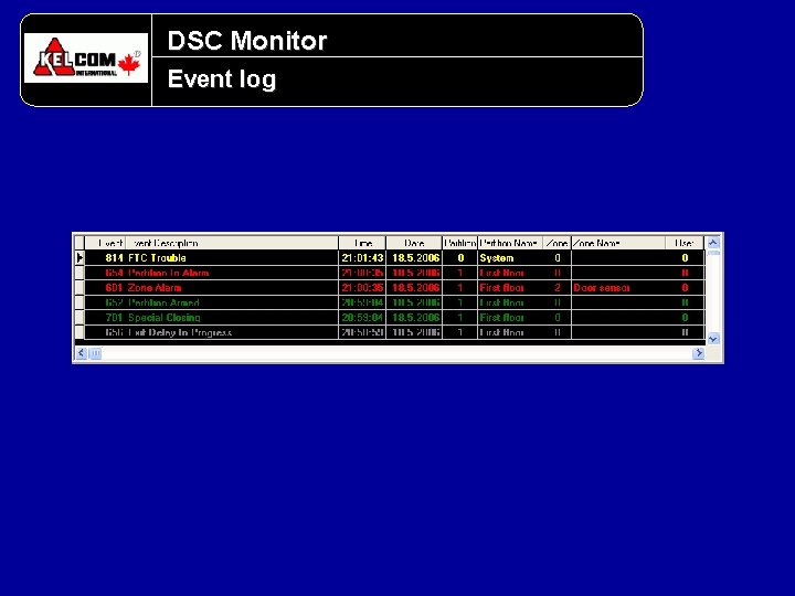 DSC Monitor Event log DSC Monitor Event log