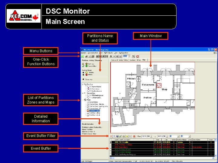 DSC Monitor Main Screen Partitions Name and Status Menu Buttons One-Click Function Buttons List DSC Monitor Main Screen Partitions Name and Status Menu Buttons One-Click Function Buttons List