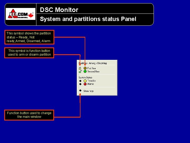 DSC Monitor System and partitions status Panel This symbol shows the partition status – DSC Monitor System and partitions status Panel This symbol shows the partition status –