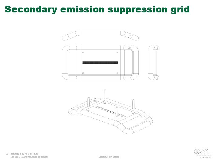 Secondary emission suppression grid 11 Managed by UT-Battelle for the U. S. Department of