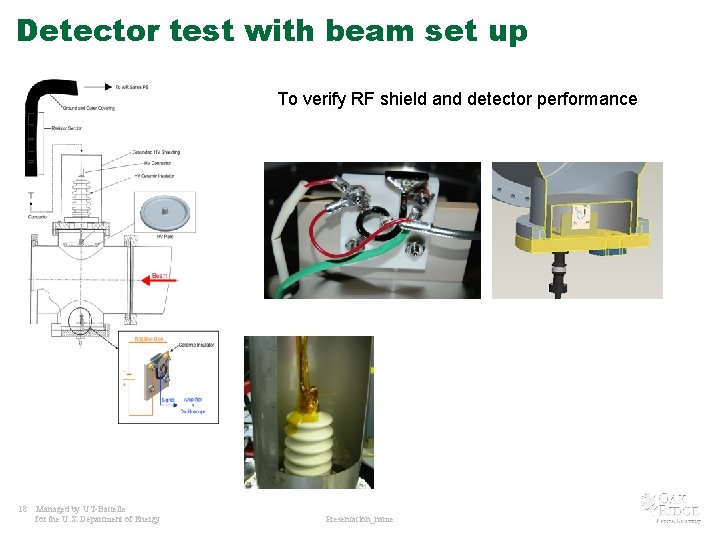 Detector test with beam set up To verify RF shield and detector performance 18