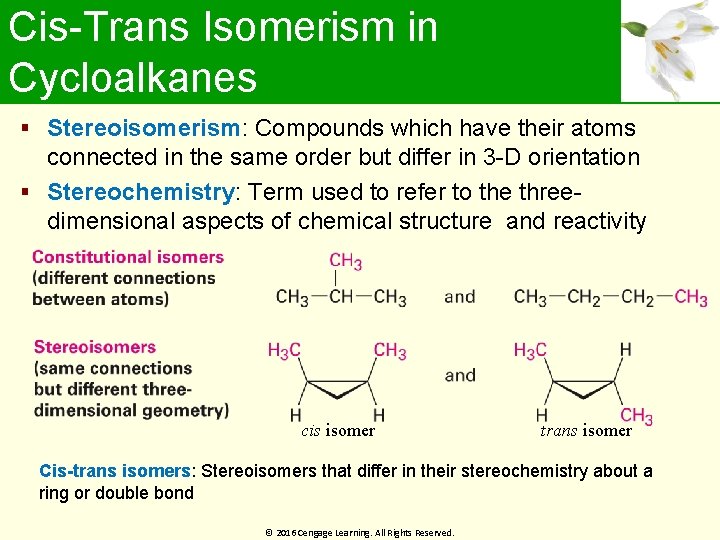 Cis-Trans Isomerism in Cycloalkanes Stereoisomerism: Compounds which have their atoms connected in the same