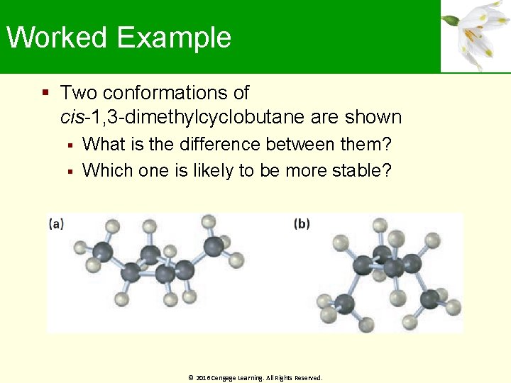 Worked Example Two conformations of cis-1, 3 -dimethylcyclobutane are shown What is the difference