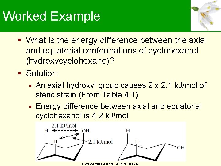 Worked Example What is the energy difference between the axial and equatorial conformations of