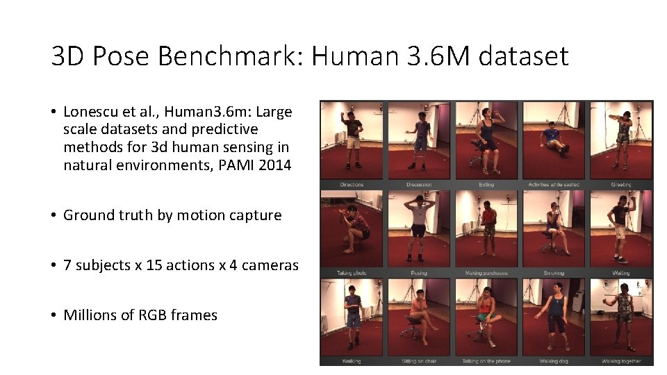 3 D Pose Benchmark: Human 3. 6 M dataset • Lonescu et al. , 3 D Pose Benchmark: Human 3. 6 M dataset • Lonescu et al. ,