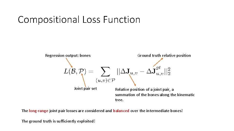 Compositional Loss Function Regression output: bones Joint pair set Ground truth relative position Relative Compositional Loss Function Regression output: bones Joint pair set Ground truth relative position Relative