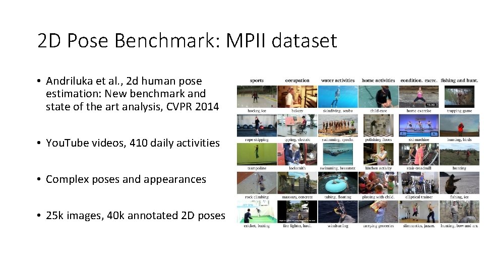 2 D Pose Benchmark: MPII dataset • Andriluka et al. , 2 d human 2 D Pose Benchmark: MPII dataset • Andriluka et al. , 2 d human