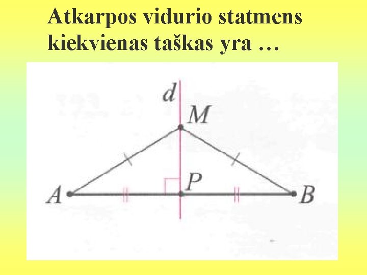 Atkarpos vidurio statmens kiekvienas taškas yra … 