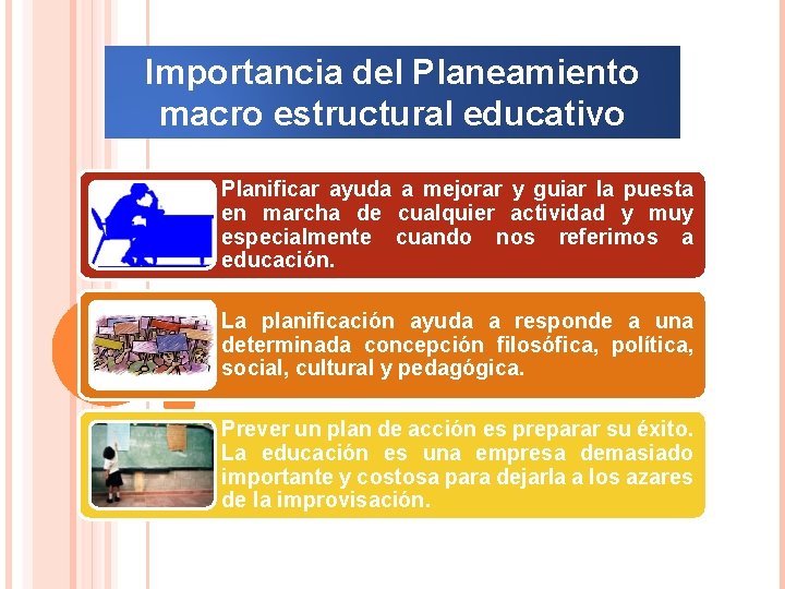 Importancia del Planeamiento macro estructural educativo Planificar ayuda a mejorar y guiar la puesta